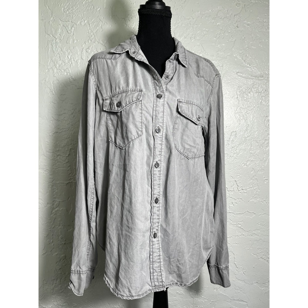 Gap 1969 Tencel Western Shirt Women M Gray Button Down Utility Denim Look